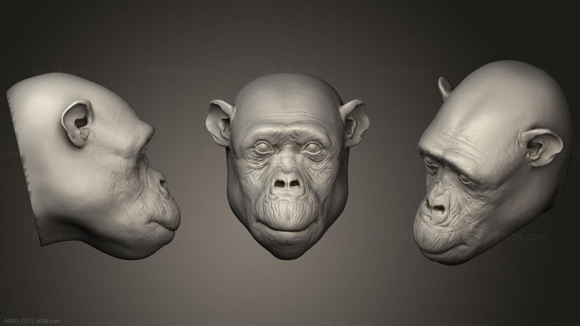 Маски и морды животных (Шимпанзе 97, MSKJ_0172) 3D модель для ЧПУ станка